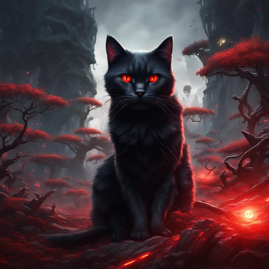 Black Cat with Sword, Detailed Matte Painting