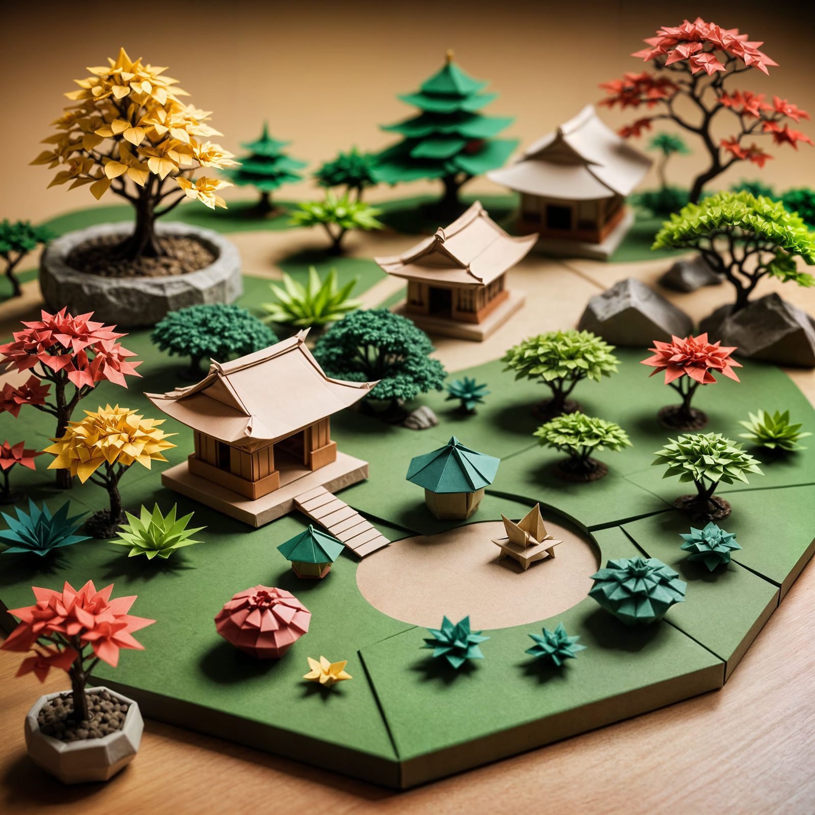 Serene Japanese Zen Garden Made of Origami Paper