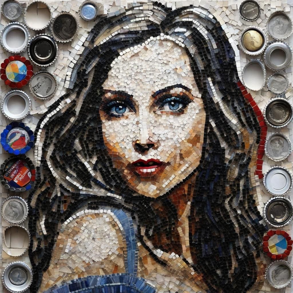 Recycled Materials Form Woman's Portrait Collage