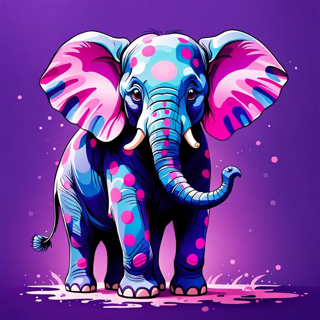 Cartoon Purple Elephant with Pink Polka Dots