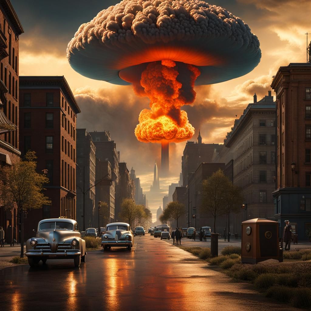 Doomsday Clock Over City with Mushroom Cloud