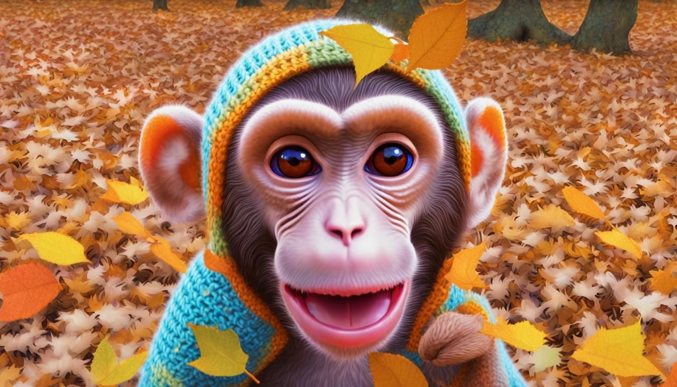 Funky Autumn Monkey Portrait in Crochet Style