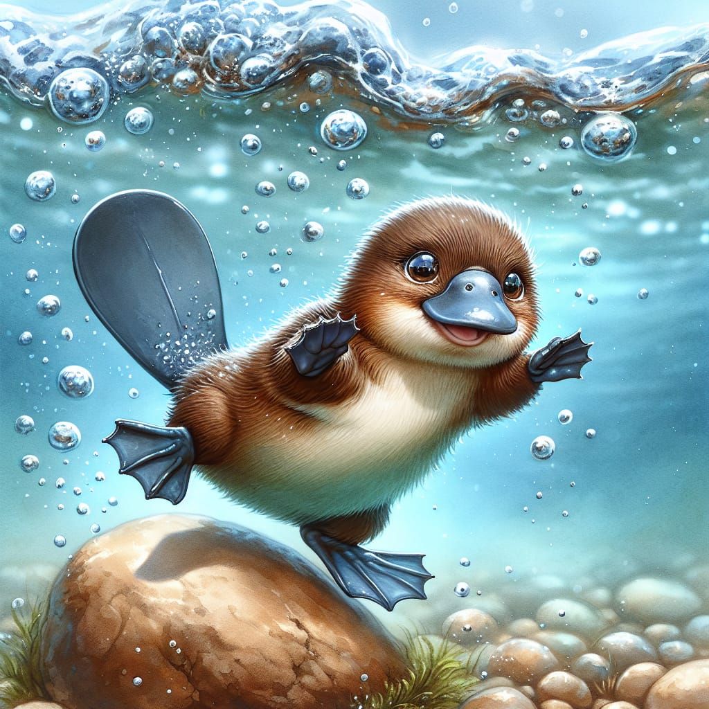 Cute Baby Platypus in Watercolor Style