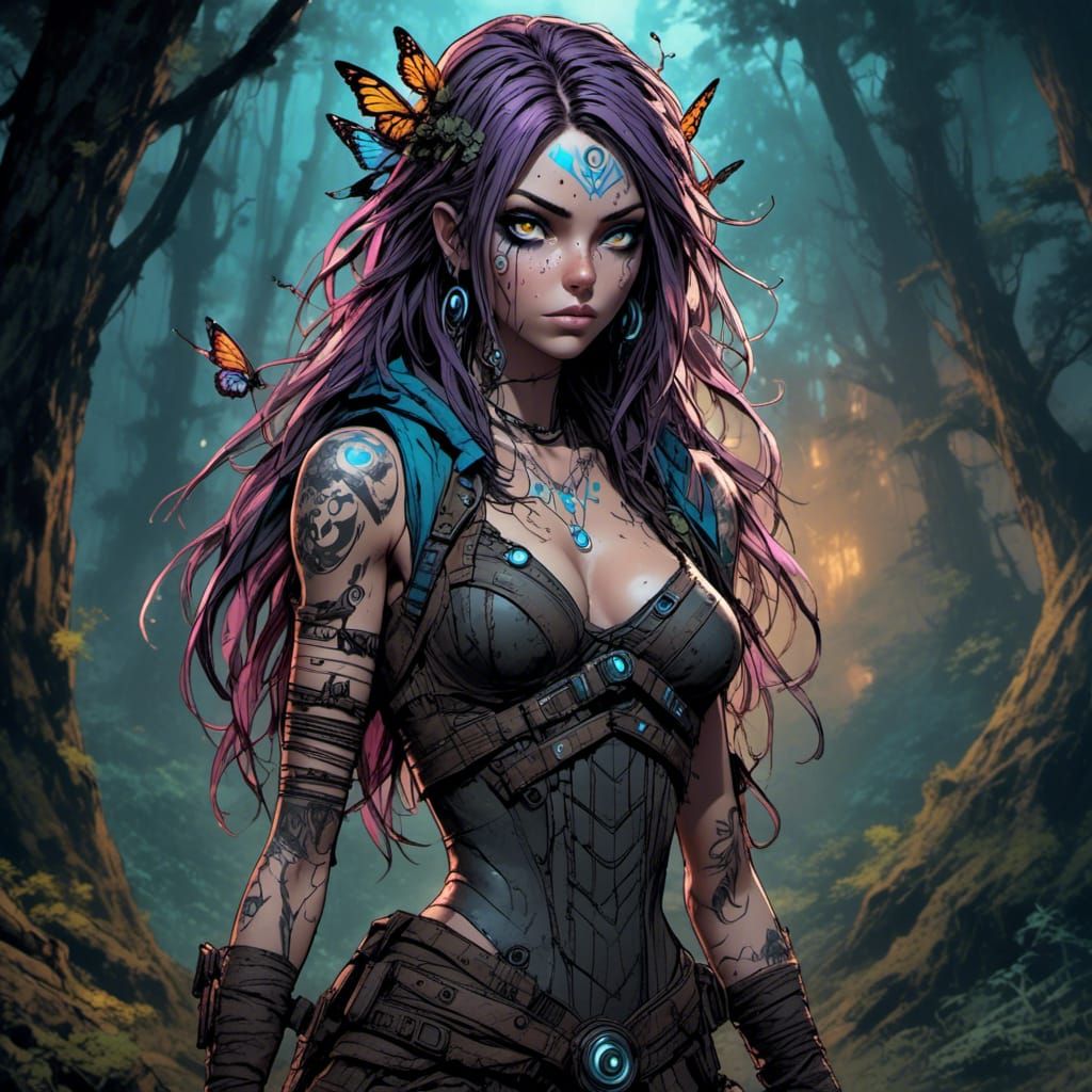 Mystical Fairy in Twilight Forest Digital Painting