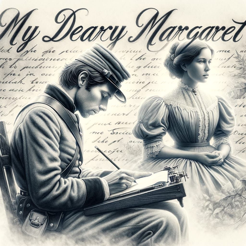 Civil War Soldier Writing Letter with Calligraphy