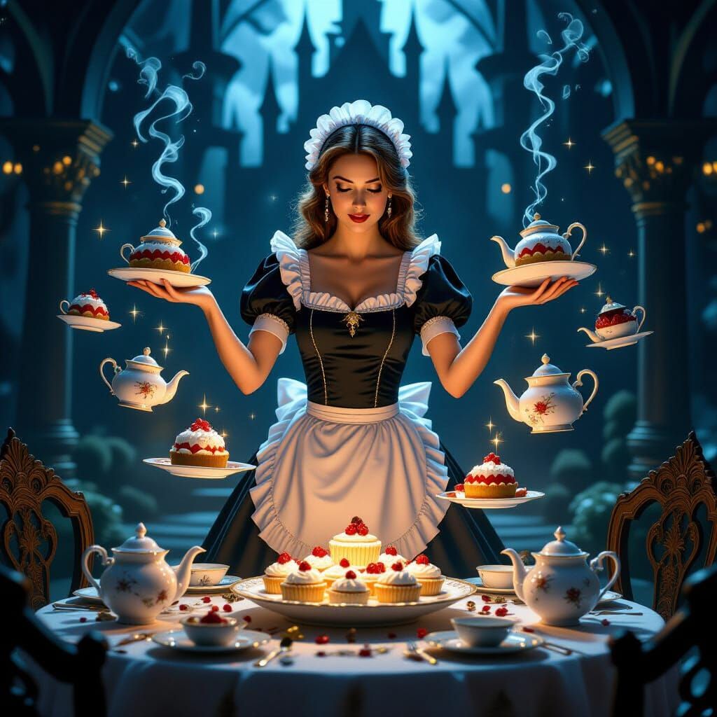 Magical Maid Levitation in a Dark Fantasy Castle