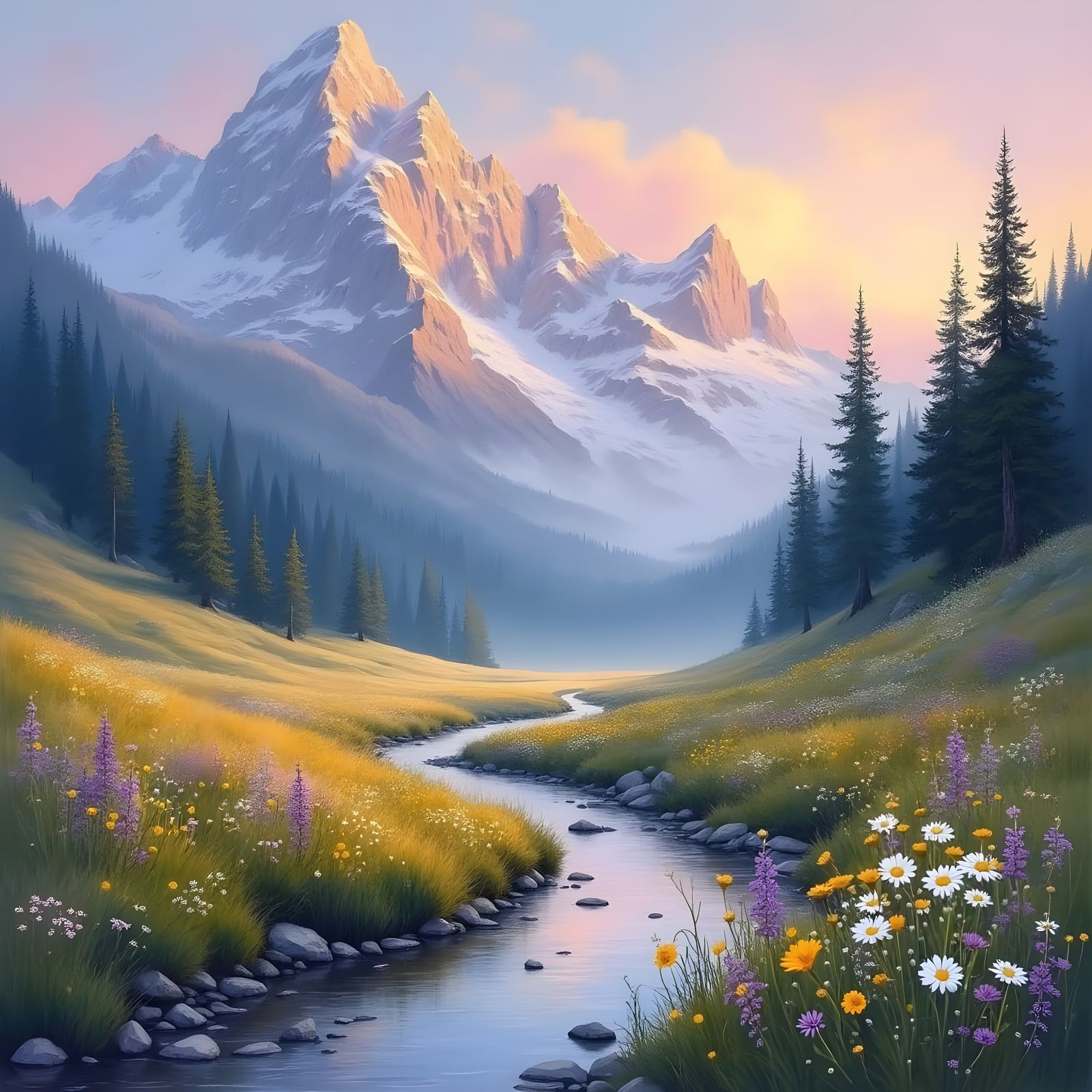 Luminous Impressionist Mountain Sunrise