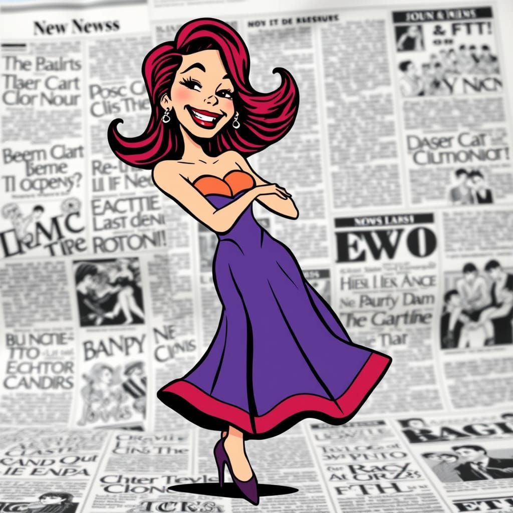 Cartoon Danseuse in Spot-Color Comic Style