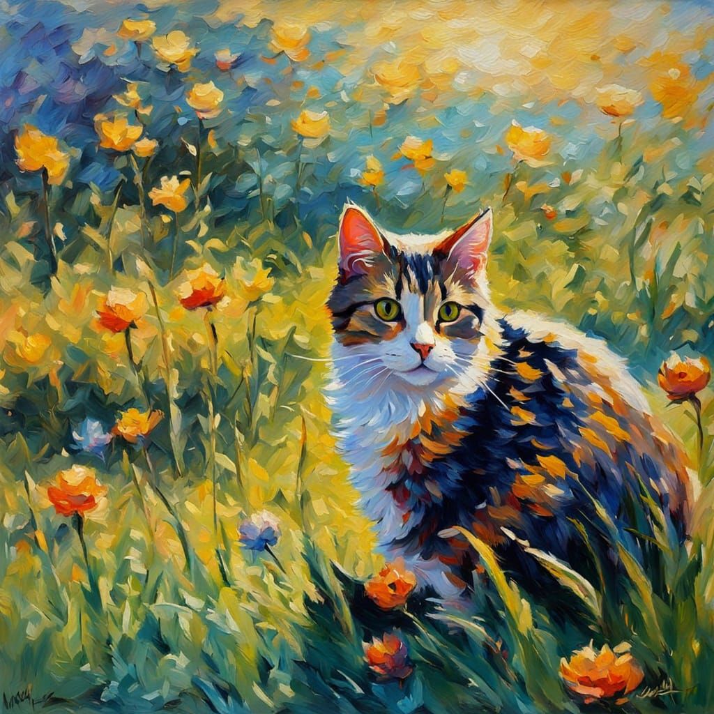 Impressionist Cat in Monet's Vibrant Style
