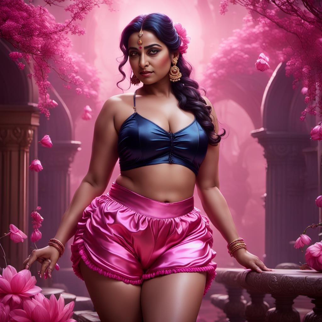 Indian Goddess in Pink Satin: Detailed Matte Painting
