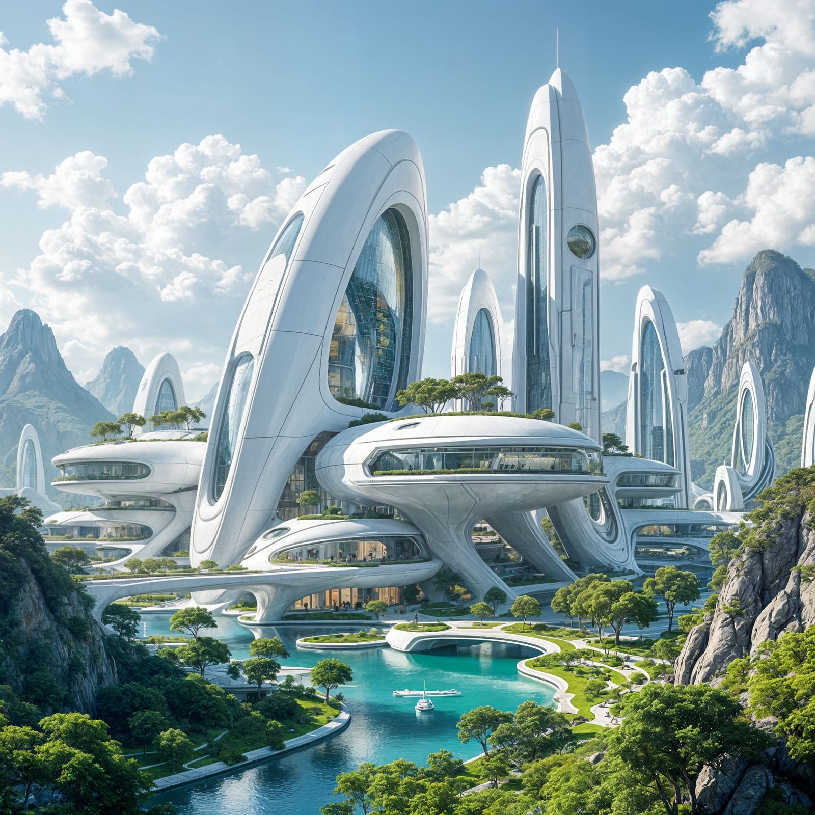 Futuristic Cityscape in 3535 with Nature