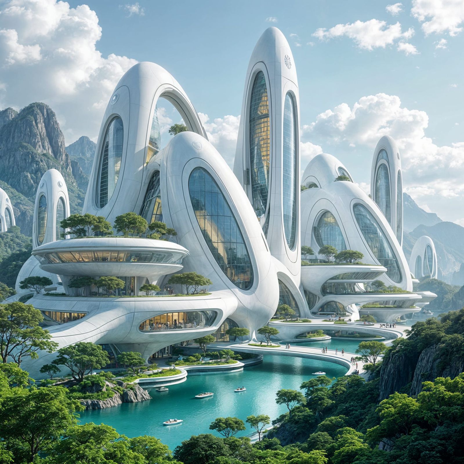 Futuristic Cityscape of White Buildings and Nature in 3535