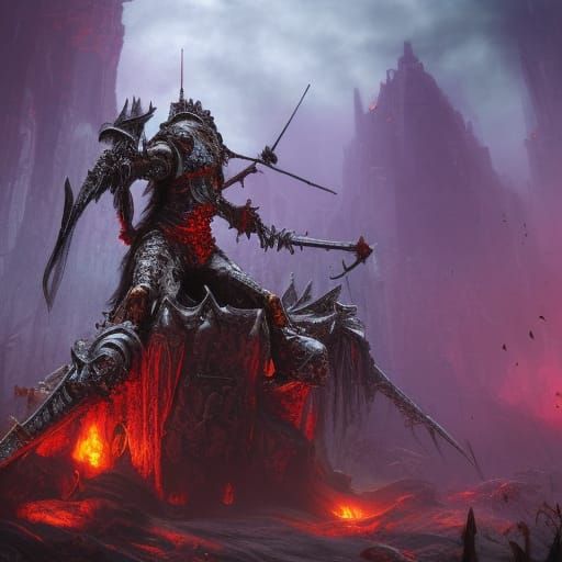 Zombie Knight on Skull Throne: Detailed Matte Painting