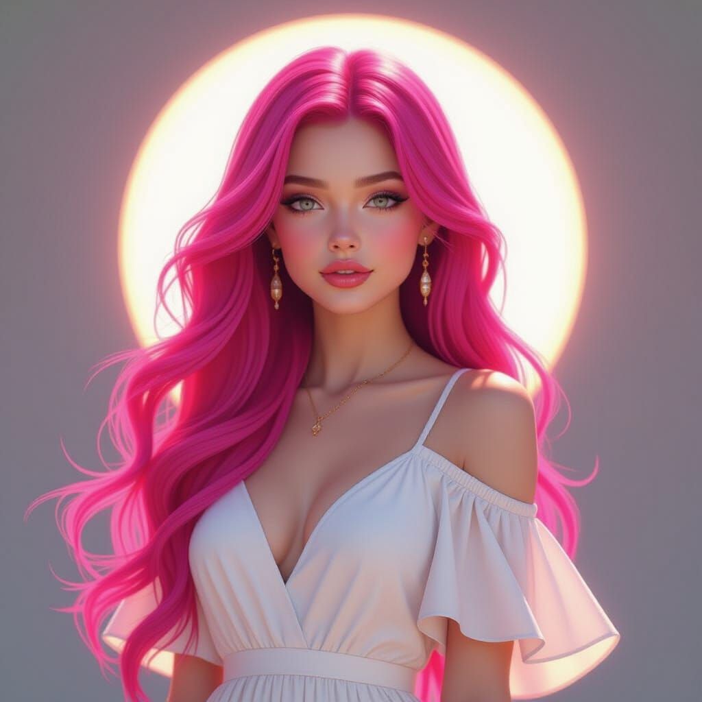 Pink-Haired Girl Portrait in Ornate Style