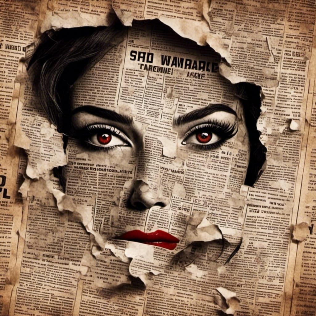 Film Noir 3D Woman Portrait Emerging from Newspaper