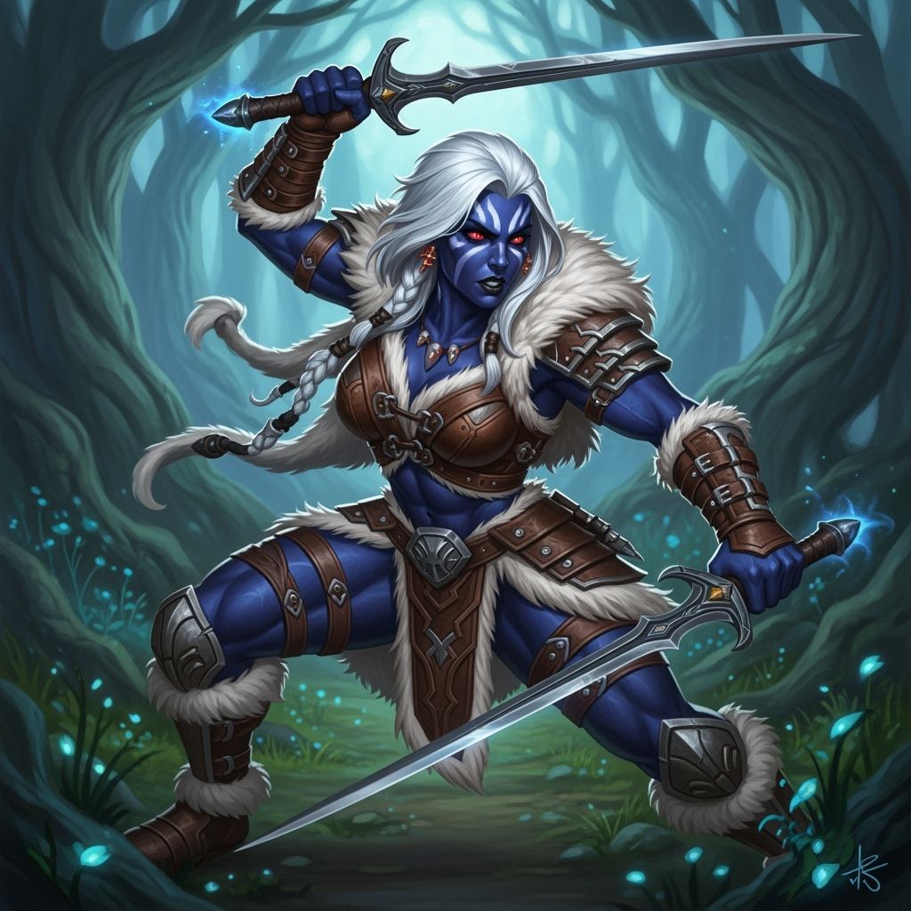 Muscular Drow Warrior in Dark Fantasy Forest