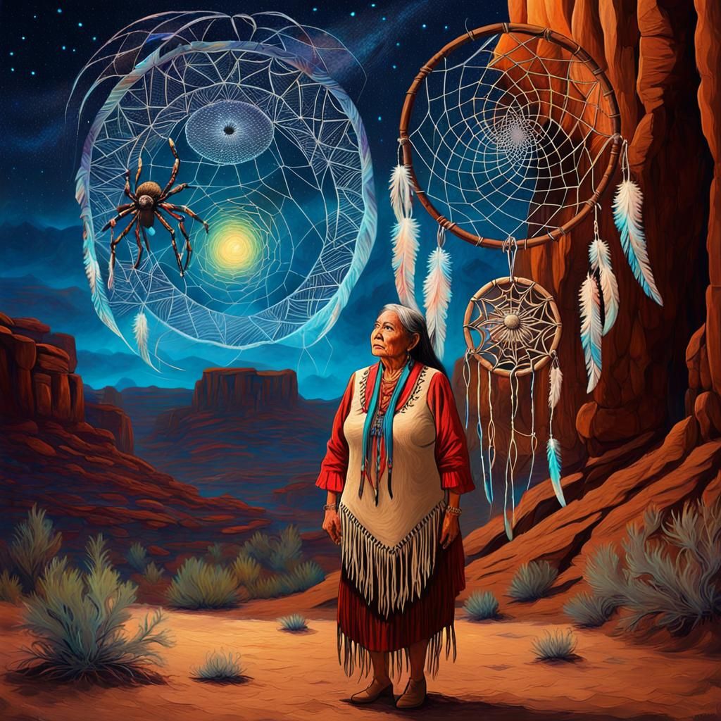 Native American Woman in Desert Canyon, Impasto Style
