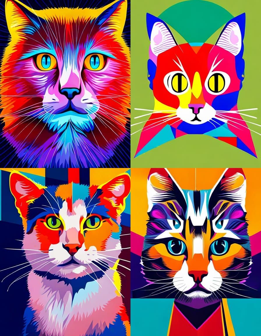 Pop Art Cat Screen Print in Bauhaus Style