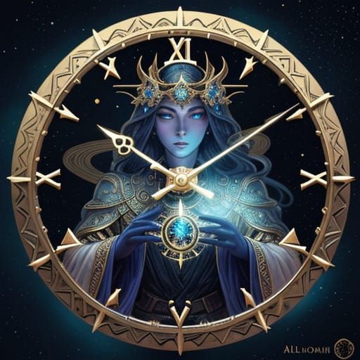 Celestial Clockmaker Assembles Galaxy Gears in Mucha Style