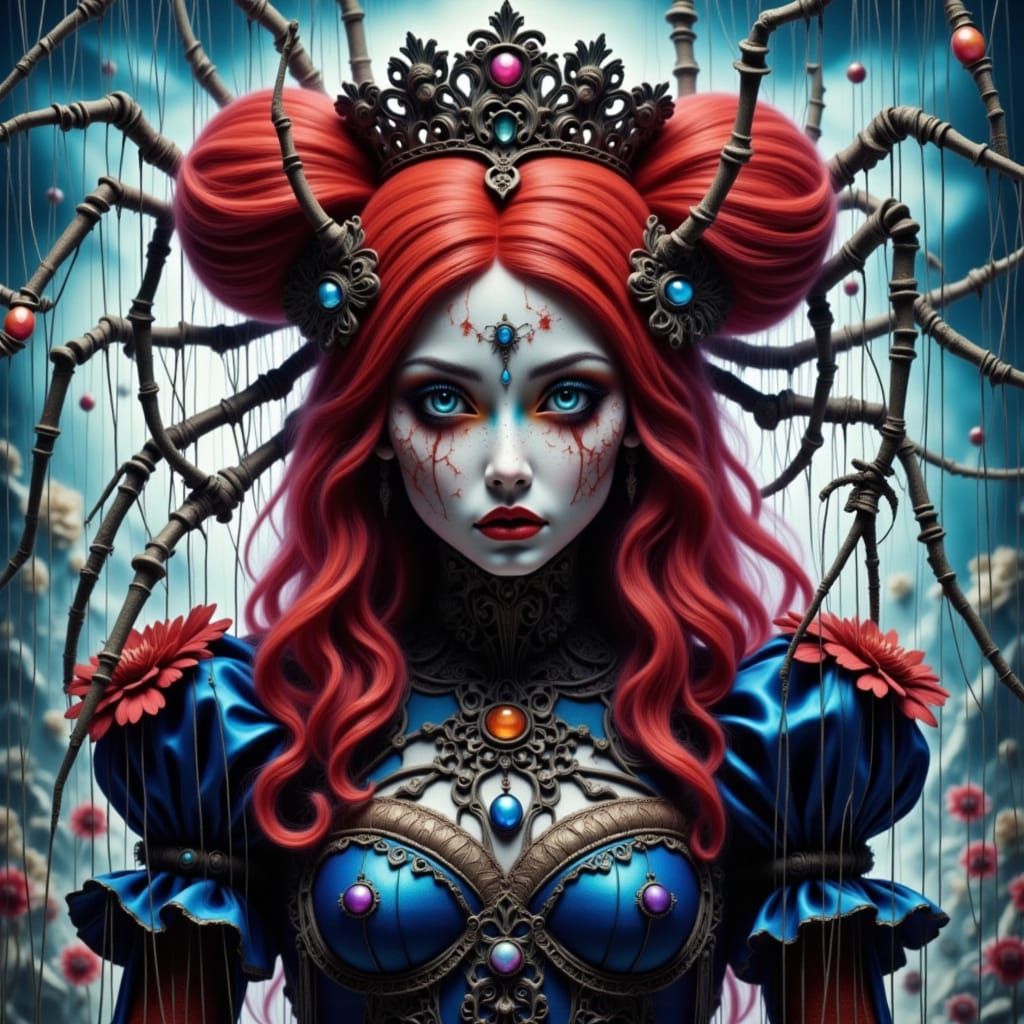 Queen of Hearts as Spider Goddess in Web