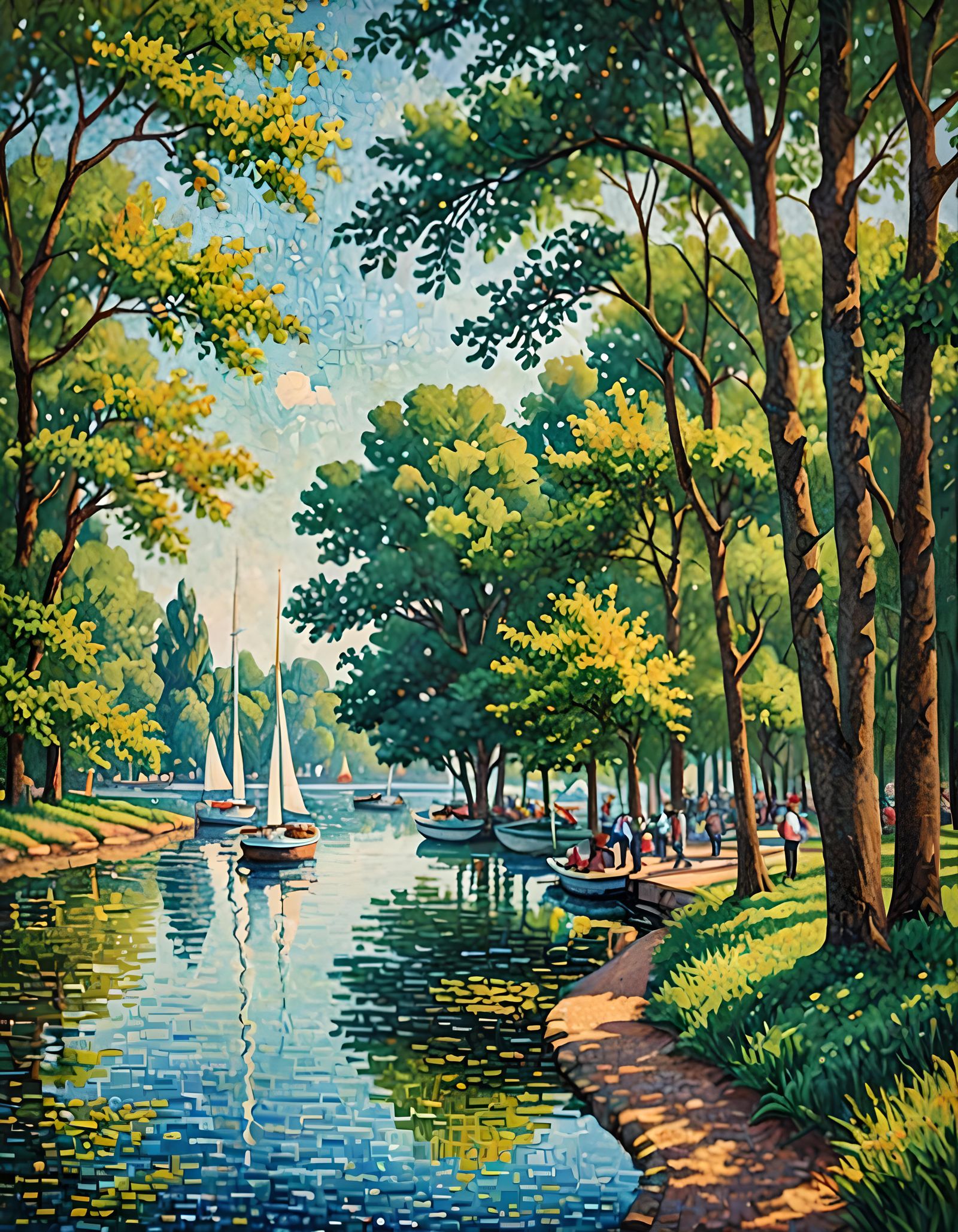 Pointillist Lake Painting Inspired by Seurat