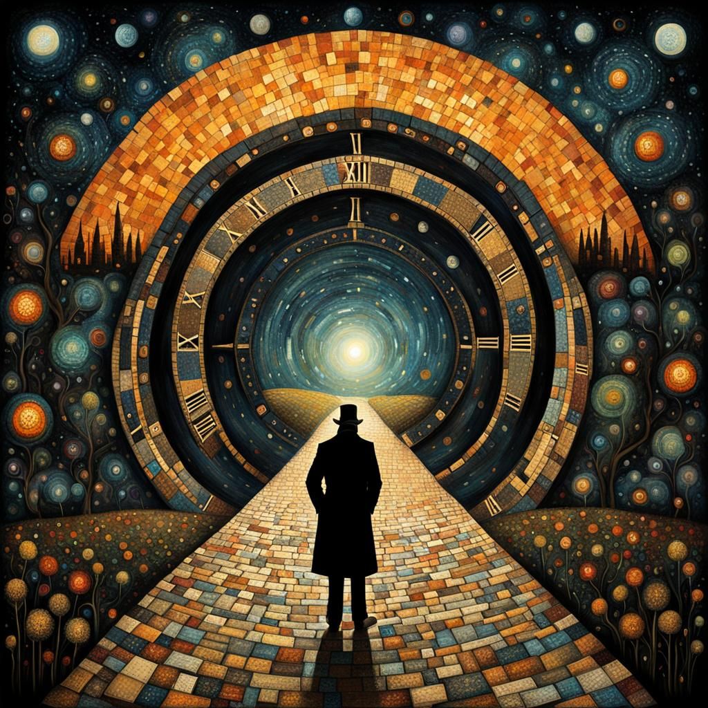 Clockpunk Time Tunnel in Pointillist Mosaic Style