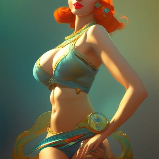 Egyptian Pin-Up Girl in Art Nouveau Style