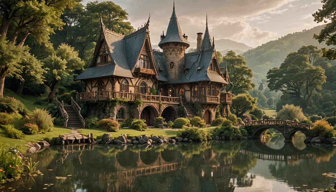 Elven Cottage Over Serene Lake in Professional Photography