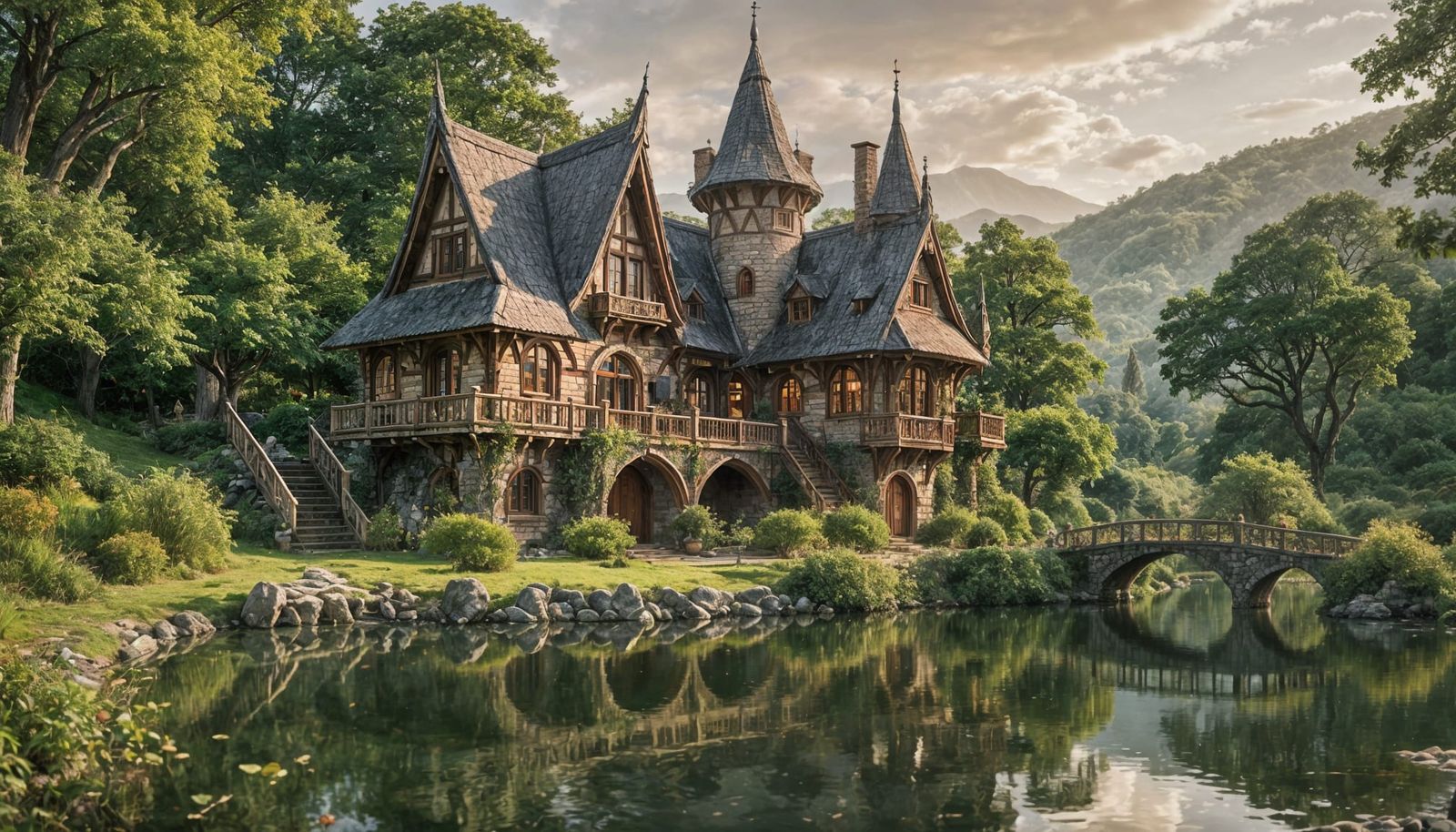 Elven Cottage Over Serene Lake in Professional Photography