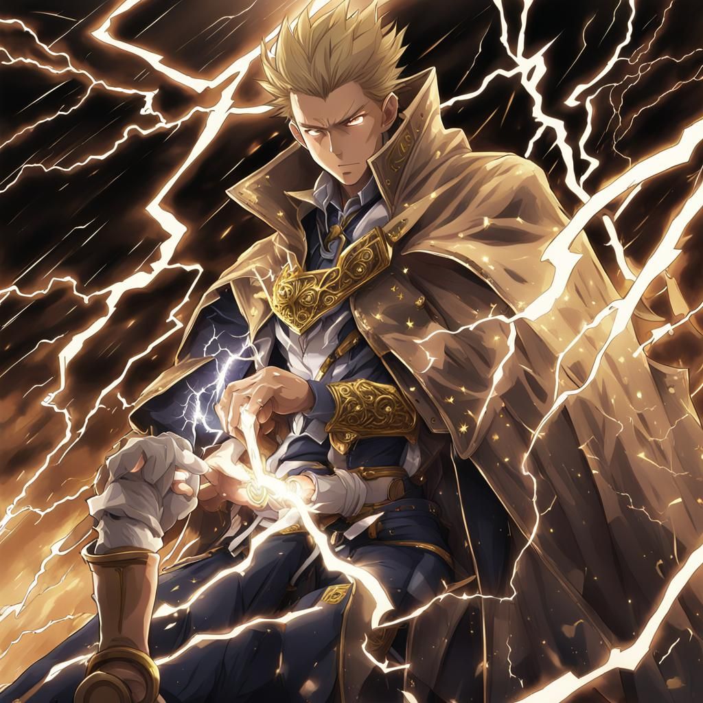 Lightning King on Throne in Anime Style