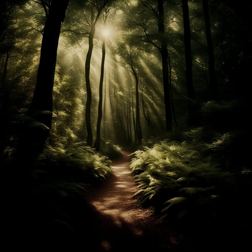 Dramatic Forest Path in Cinematic Style
