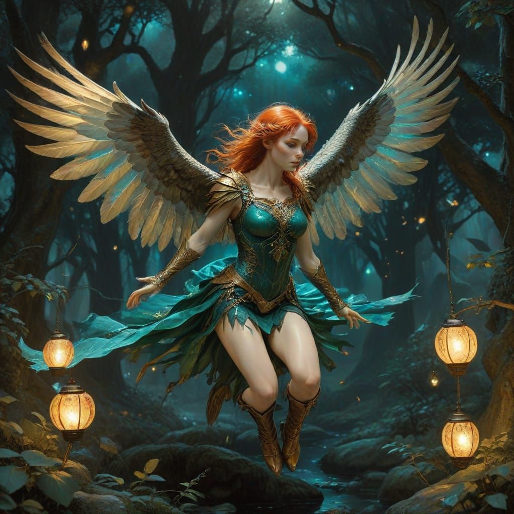 Eagle and Elf in Flight, Majestic Bird's Eye View in Hyperde...