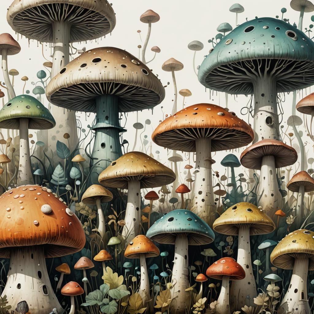 Mushroom Aliens in Pastel Colors, Digital Art