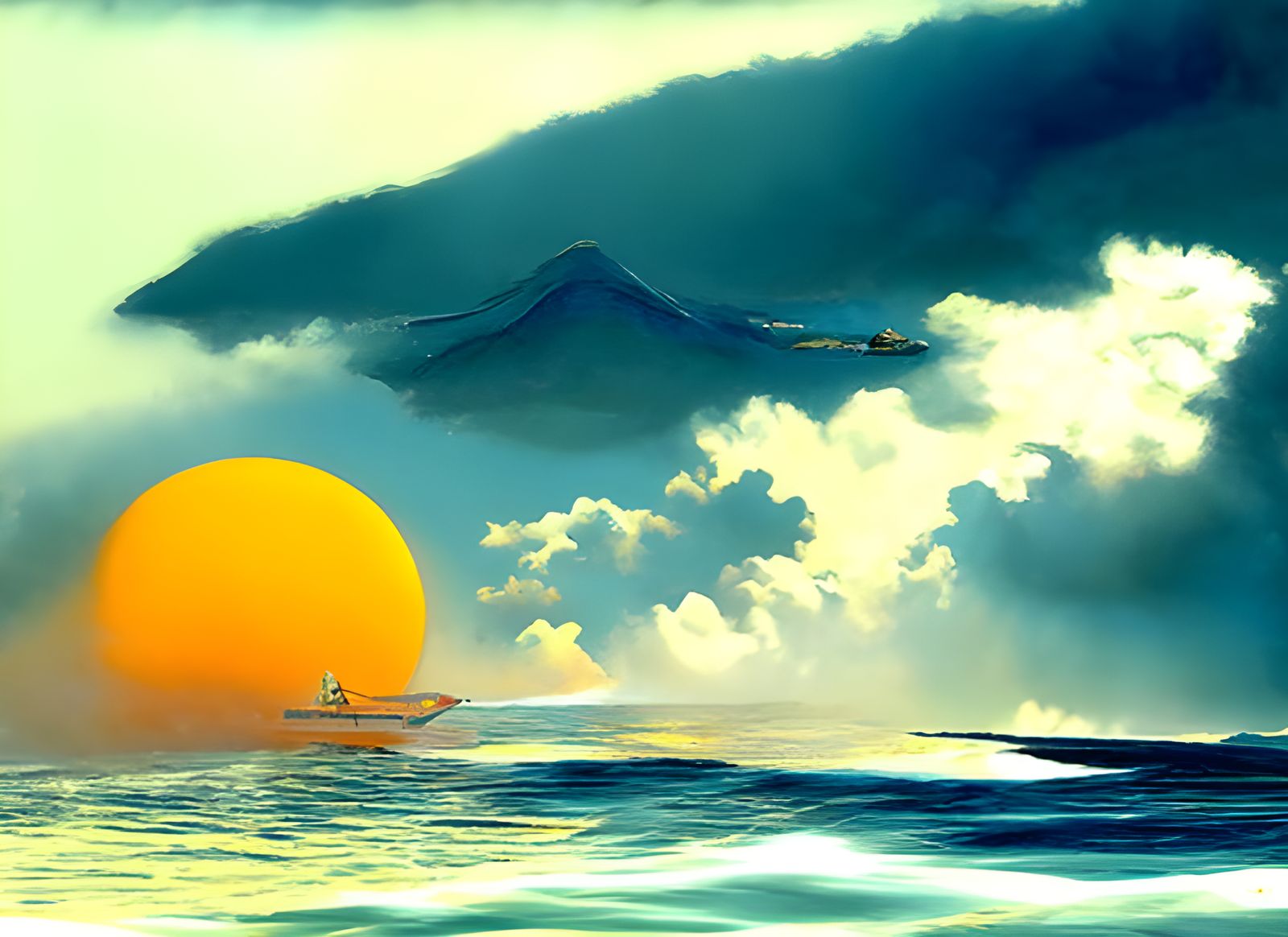 Battleship Yamato in Tropical Weather, Ukiyo-e Style