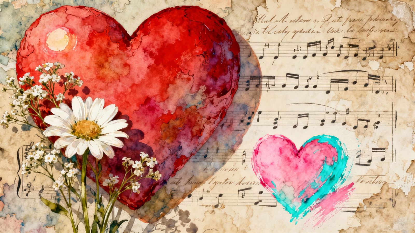 Romantic Mixed-Media Heart Collage with Wildflowers