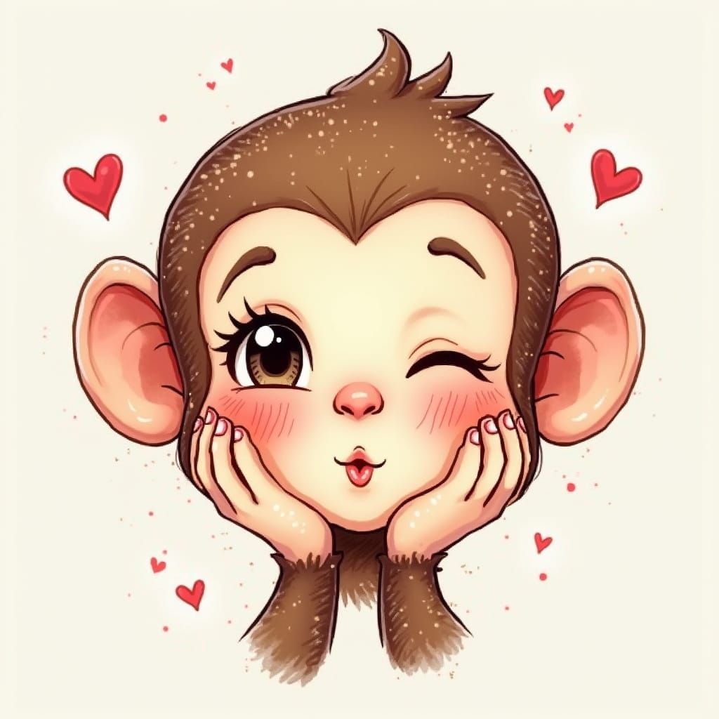 Whimsical Digital Watercolor Portrait of a Flirtatious Face