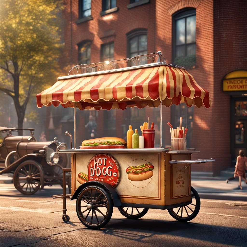 1920s Hot Dog Cart in Boston, Detailed 8k Photo