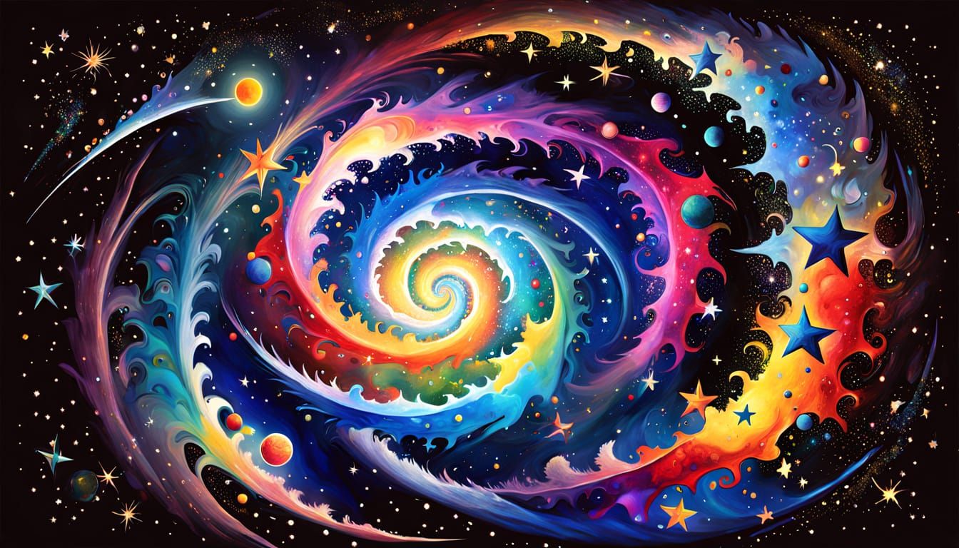 Rainbow Star Cluster Maelstrom in Cosmic Surrealism