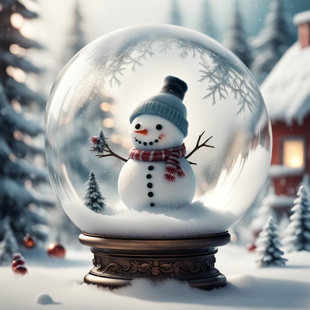 Chibi Snowman in Snowball: Hyperdetailed Fantasy Illustratio...