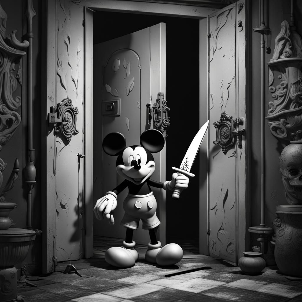 Sinister Mickey Mouse with Knife, Matte Painting