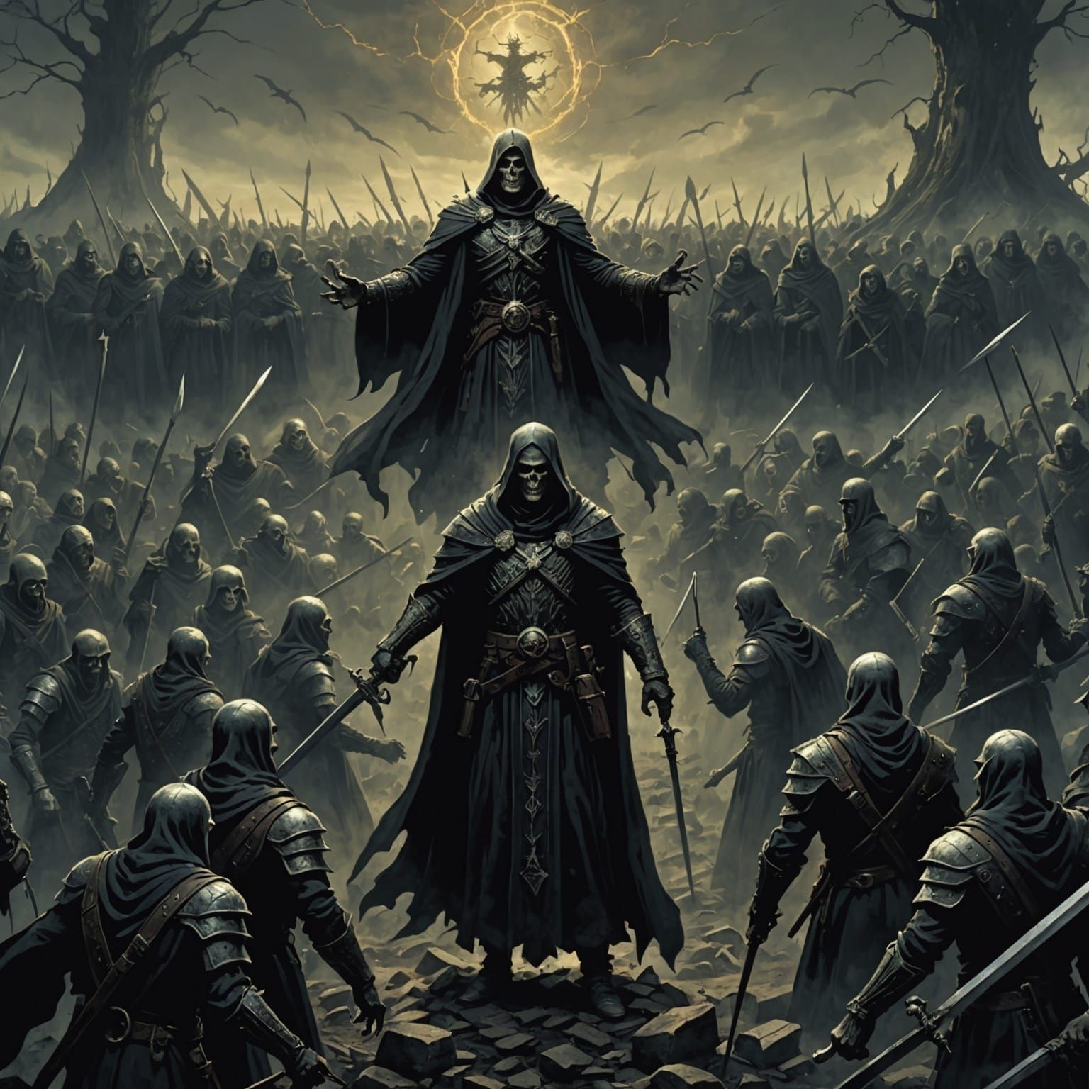 Necromancer Summons Army in Dark Gothic Horror Style