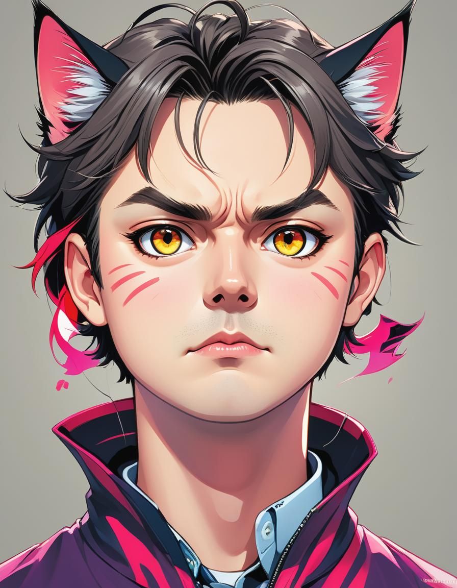 Cartoon Portrait: Unhappy Cat with Heavy Eyeliner