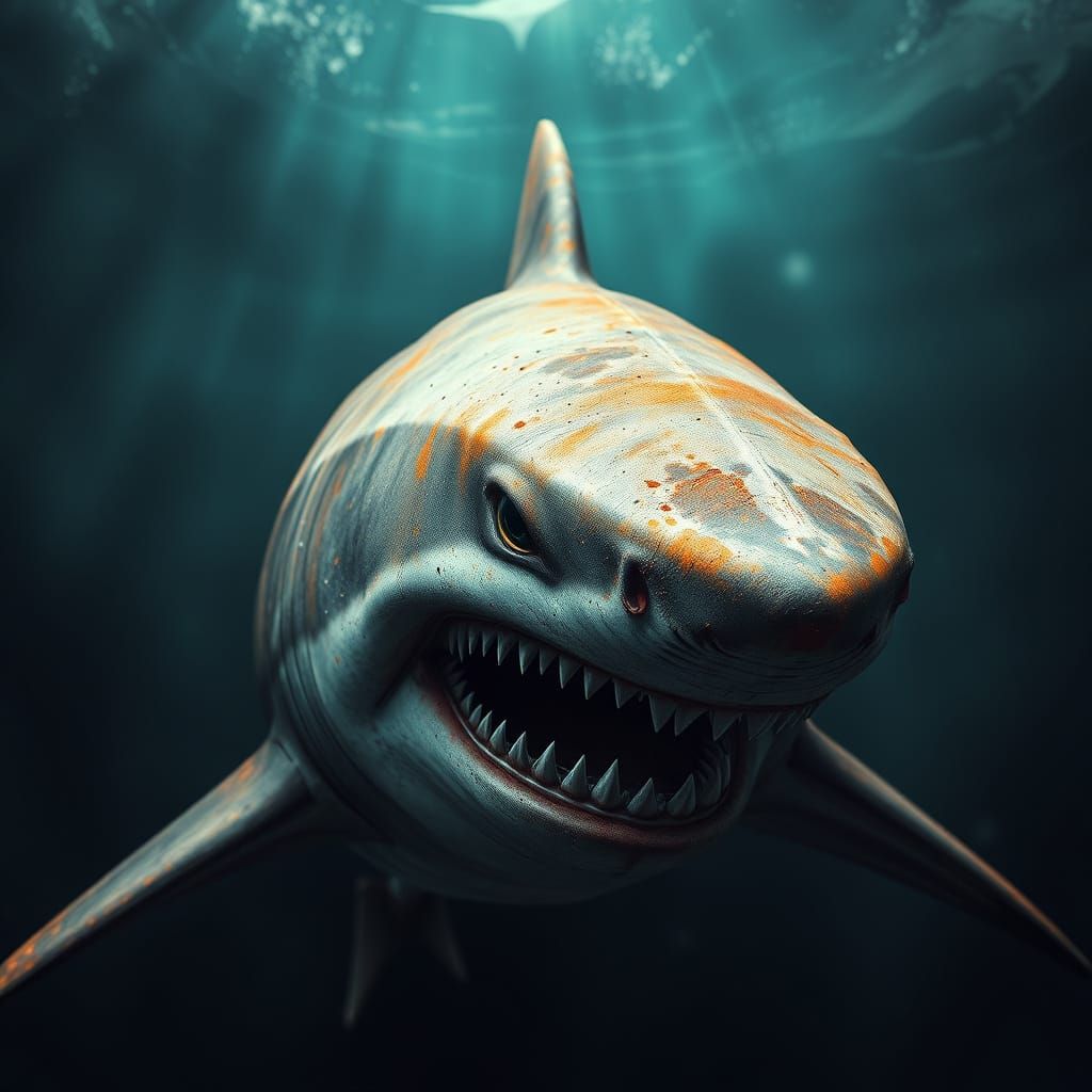 Fierce Shark in Vibrant, Textured Digital Art
