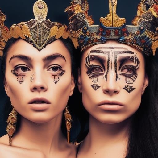 Detailed Portrait of Maori Women in Haka Dress