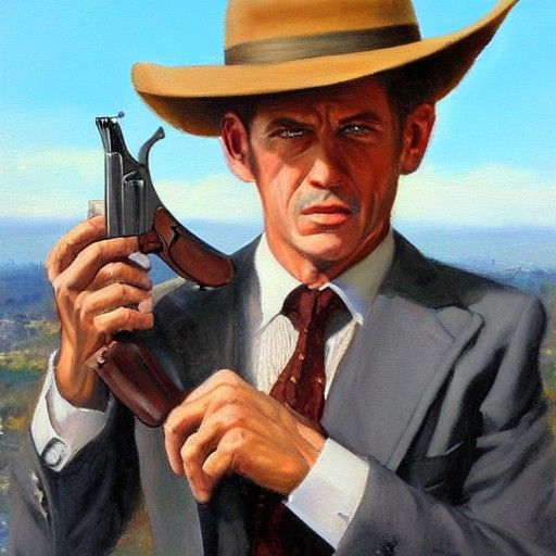 Suited Man with Revolver in Oil Painting Style