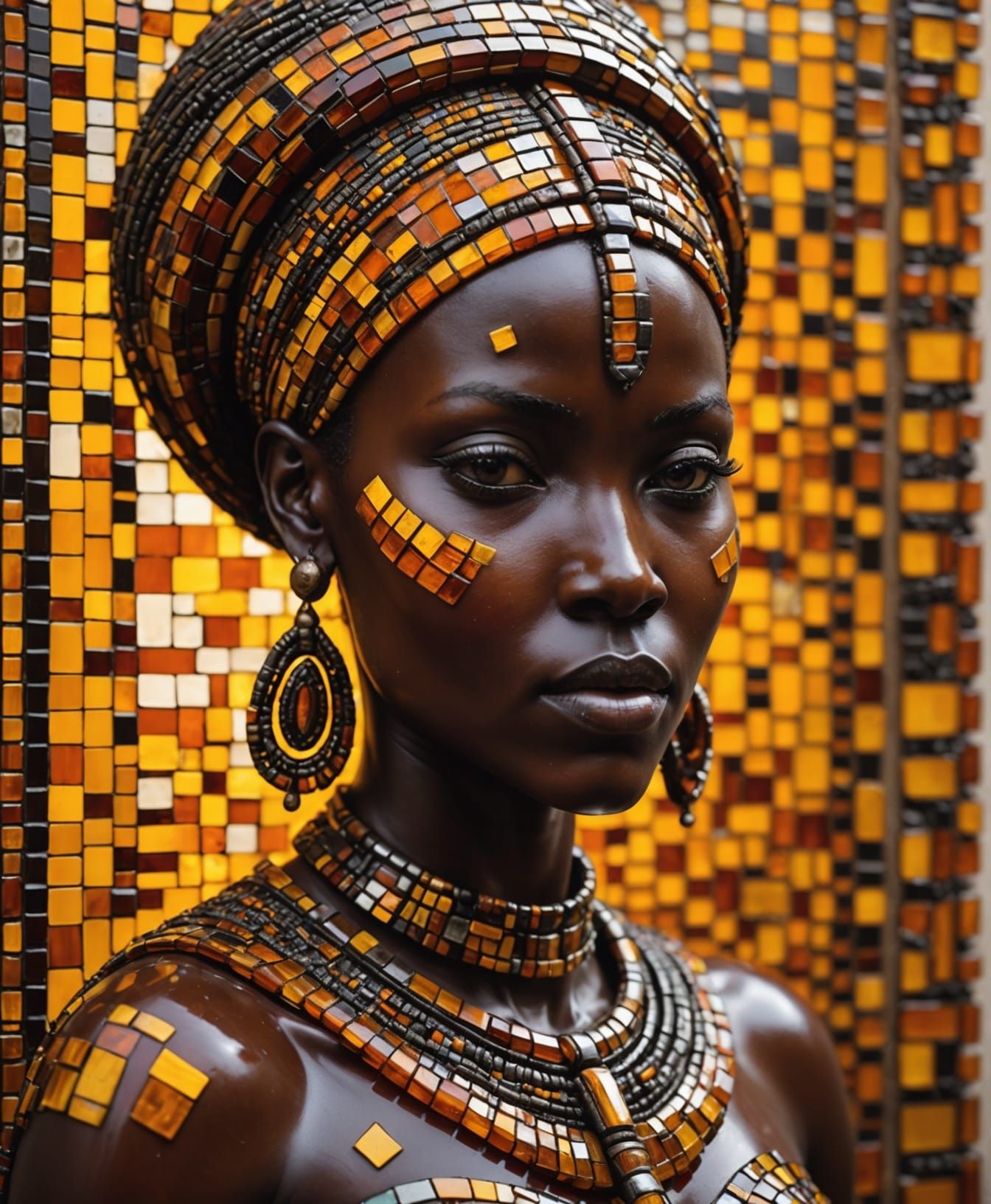 Amber Glass African Woman: Hyperrealistic Mosaic