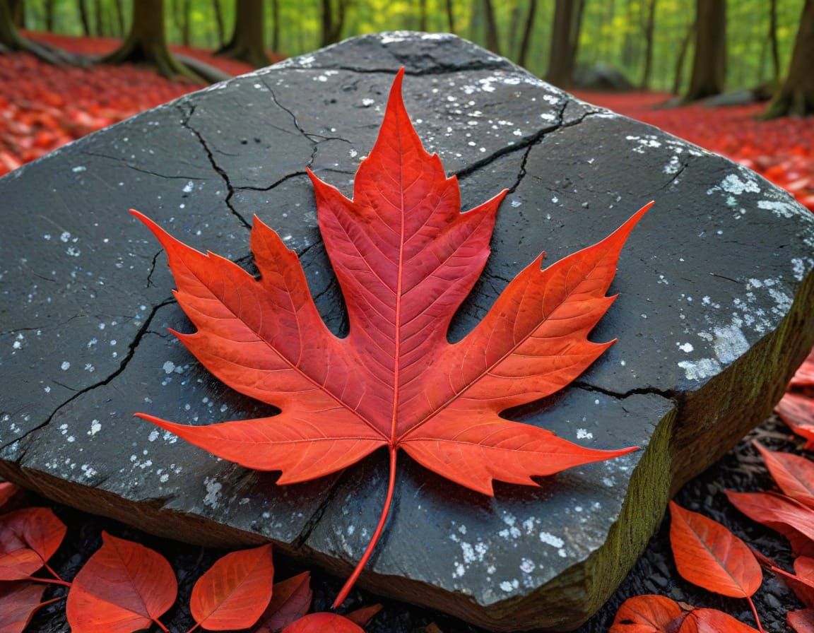 Blood-Red Leaf Gradient in Biophilic Art Style