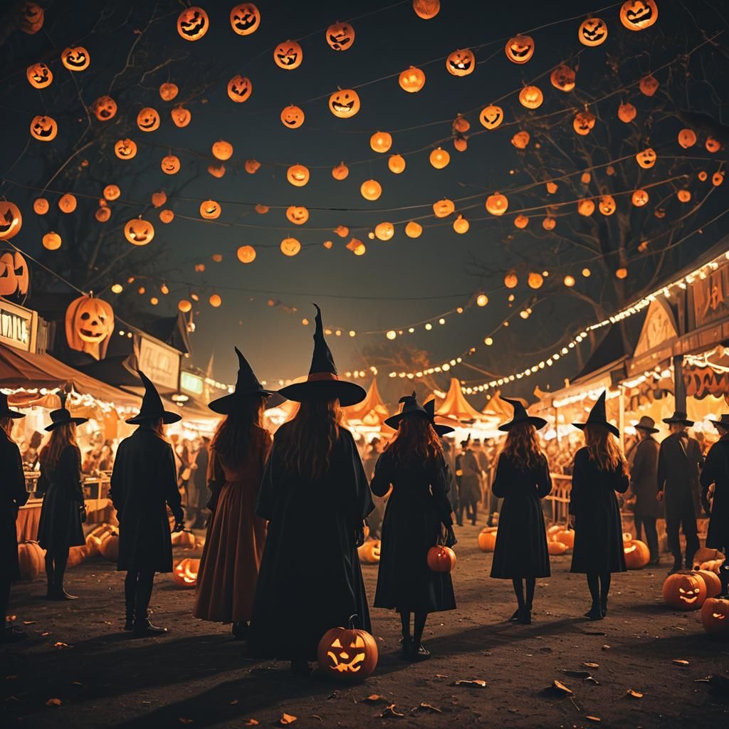 Eerie Halloween Night Fair with Witches and Wizards