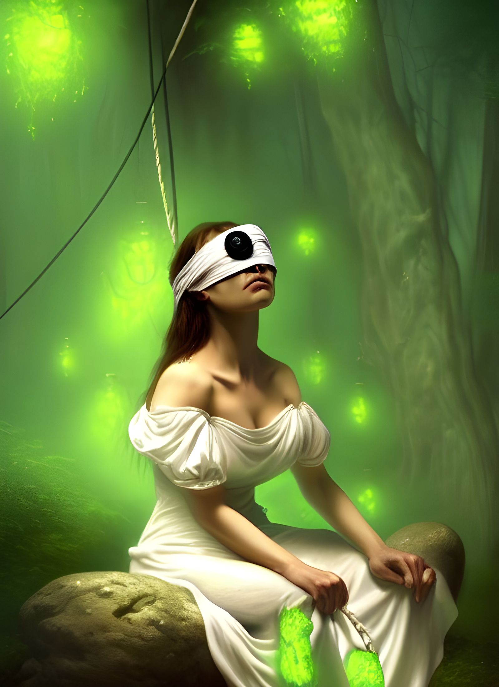 Terrifying Blindfolded Woman in Acid, Art Nouveau