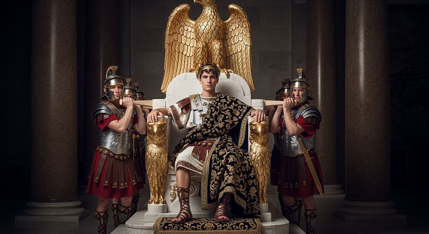 Young Roman Emperor on Eagle Throne, Professional Photograph...